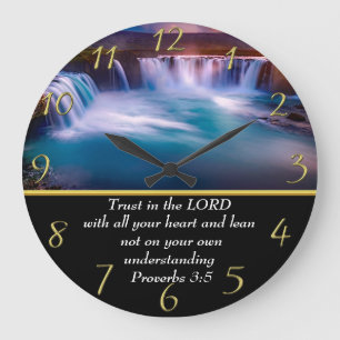 Reloj Redondo Grande Proverbios 3:5 Fe cristiana una cascada