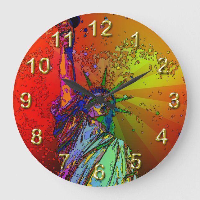 Reloj Redondo Grande Psicodelia NYC Arcoiris Estatua de la Libertad 1R (Anverso)