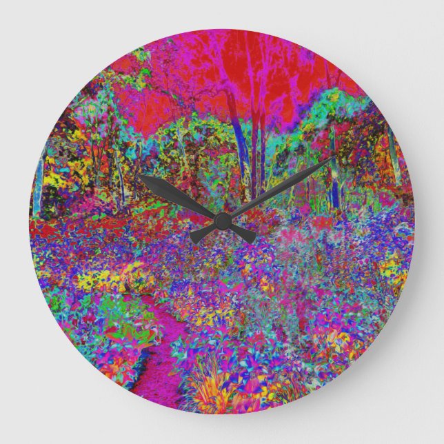 Reloj Redondo Grande Psychedelic Impressionistic Garden Landscape (Anverso)