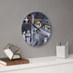 Reloj Redondo Grande Pueblo de nieve Pintura de Alfred Fox