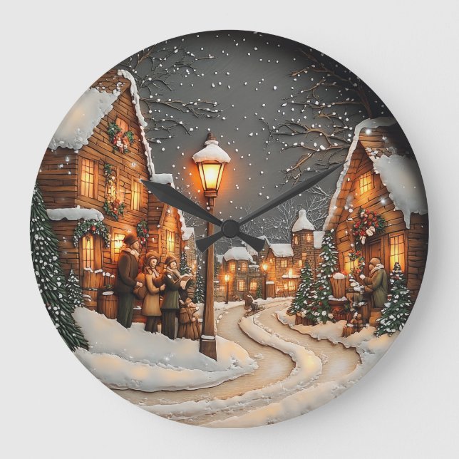 Reloj Redondo Grande Pueblo invernal con luces de calle (Anverso)