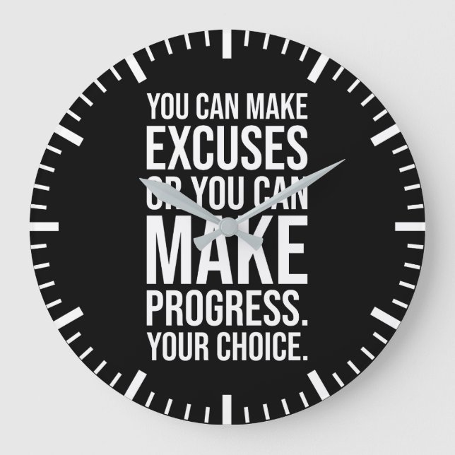 Reloj Redondo Grande Puedes Hacer Excusas o Progresos - Gimnasio, Hustl (Anverso)