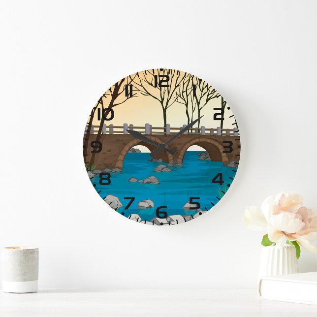 Reloj Redondo Grande Puente de piedra rústico sobre el paisaje natural  (Subido por el creador)