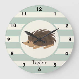 Reloj Redondo Grande Puerco espín del arbolado, erizo; Verde salvia