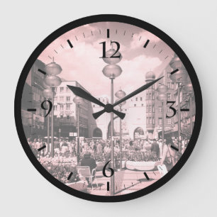 Reloj Redondo Grande Puerta de la Ciudad de Múnich Alemania Vintage Kar