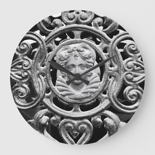 Reloj Redondo Grande Puerta de tormenta forjada de hierro natural (Anverso)