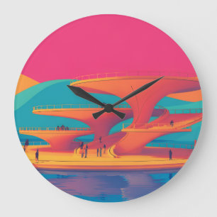Reloj Redondo Grande puesta de sol de laguna de neón parque futurista d