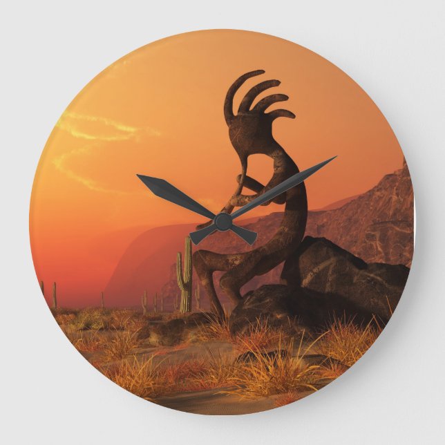 Reloj Redondo Grande Puesta del sol de Kokopelli (Anverso)