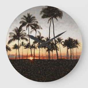 Reloj Redondo Grande Puesta del sol hawaiana