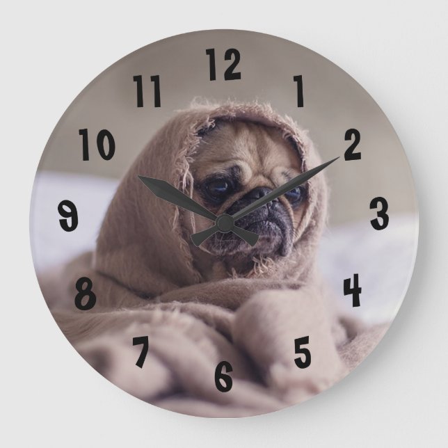 Reloj Redondo Grande Pug Adorable (Anverso)
