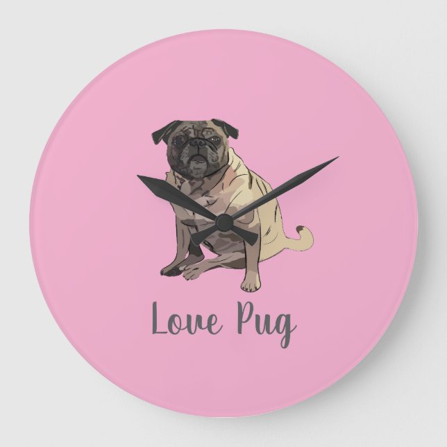 Reloj Redondo Grande Pug de amor (Anverso)
