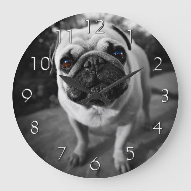 Reloj Redondo Grande Pug guapo (Anverso)