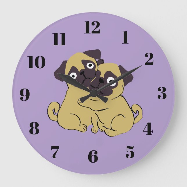 Reloj Redondo Grande Pug hug  (Anverso)