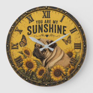 Reloj Redondo Grande Pug Sunflower You Are My Sunshine Dog Lover Rustic