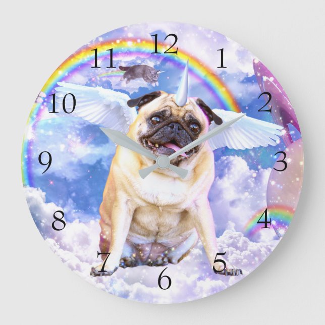 Reloj Redondo Grande Pug unicorn - Cute pugicorn (Anverso)