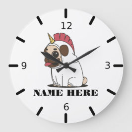 Reloj Redondo Grande Pug unicornio