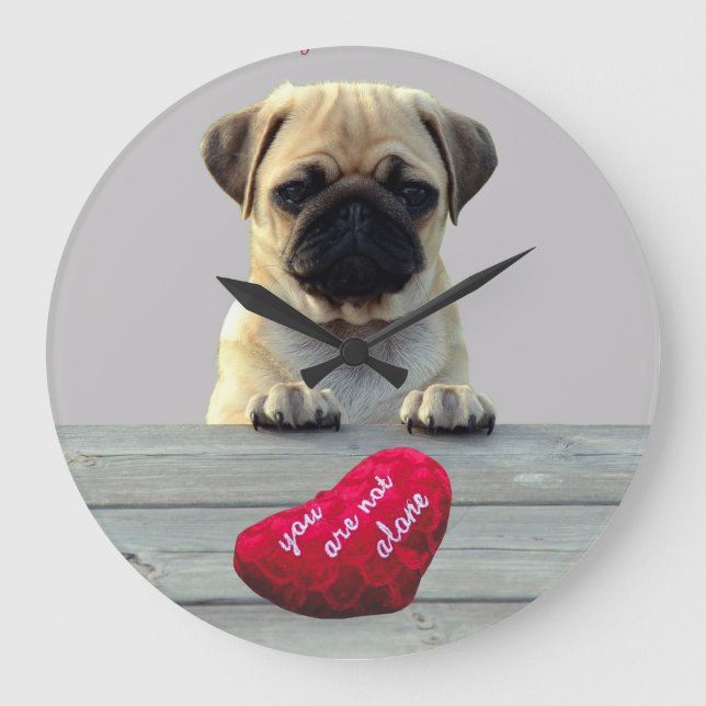 Reloj Redondo Grande Pug Wishing Happy Valentine Day Heart clock (Anverso)