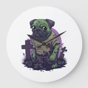 Reloj Redondo Grande Pug Zombie � Perro Divertido de Halloween No Muert