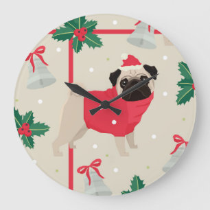 Reloj Redondo Grande Puggy Christmas Wall Clock