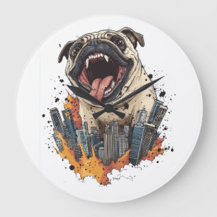 Reloj Redondo Grande Pugzilla Ataca � Perro Monstruo Divertido
