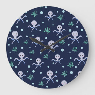 Reloj Redondo Grande Pulpo bajo el mar patrón infantil