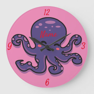 Reloj Redondo Grande Pulpo púrpura de corte Thunder_Cove