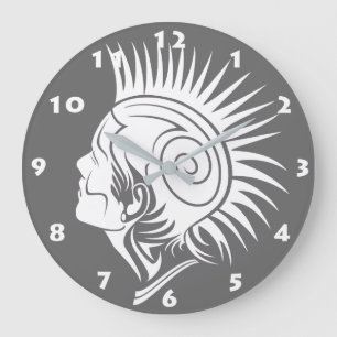 RELOJ REDONDO GRANDE PUNK TRIBAL MODERNO CON NÚMEROS DE MOHAWK Y BLANC