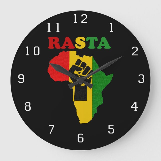 Reloj Redondo Grande Puño del poder negro de Rasta sobre África (Anverso)