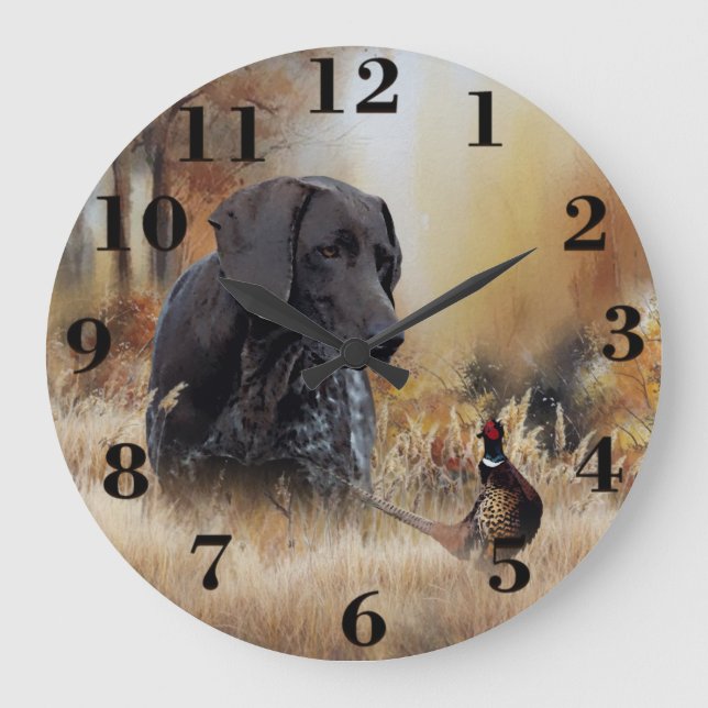 Reloj Redondo Grande Punteros alemanes de pelo corto  (Anverso)