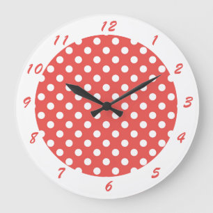Reloj Redondo Grande Punto de polka blanco rojo retro suave