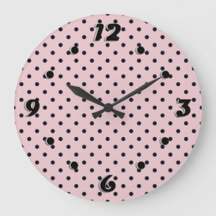 Reloj Redondo Grande Punto de polka negra rosa