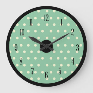 Reloj Redondo Grande Punto de polka retro con acentos negros