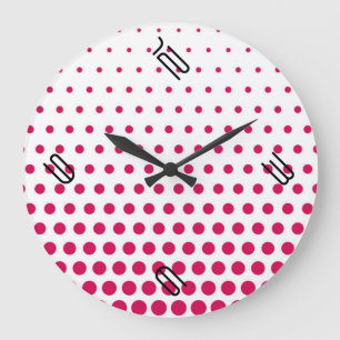 Reloj Redondo Grande Punto moderno de polka roja de Debian blanco