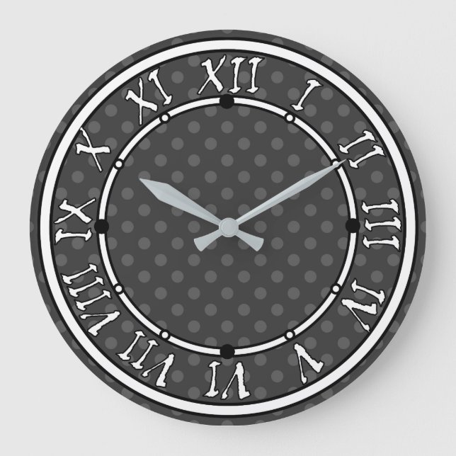 Reloj Redondo Grande Punto Polka Gris (Anverso)