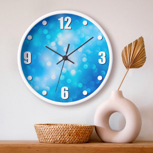 Reloj Redondo Grande Puntos abstractos ombre azul turquesa bokeh simple