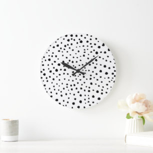 Reloj Redondo Grande Puntos dálmatas, puntos dálmatas, blanco y negro