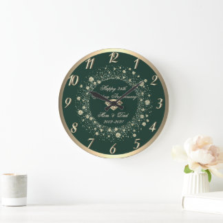 Reloj Redondo Grande Puntos de confeti dorados verdes 25º aniversario d