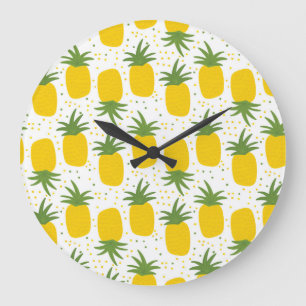 Reloj Redondo Grande Puntos de piña: diseño de frutas de verano