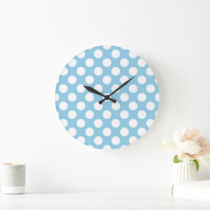 Reloj Redondo Grande Puntos de Polka Azul, Patrón De Punto De Polka, Pu