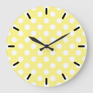 Reloj Redondo Grande Puntos de polka blanco sobre amarillo limón