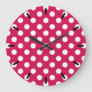 Reloj Redondo Grande Puntos de polka blanco sobre cereal