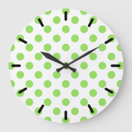 Reloj Redondo Grande Puntos de polka blanco y limón