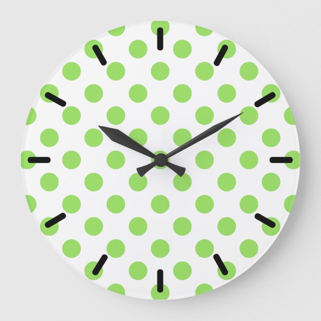 Reloj Redondo Grande Puntos de polka blanco y limón (Anverso)
