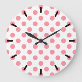 Reloj Redondo Grande Puntos de polka coral y blanco