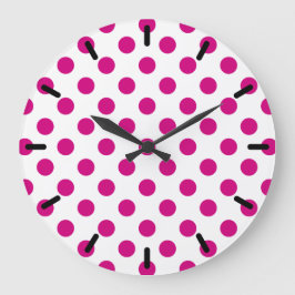 Reloj Redondo Grande Puntos de polka de Fuchsia