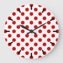 Reloj Redondo Grande Puntos de polka rojos y blancos