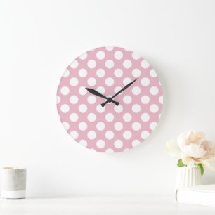 Reloj Redondo Grande Puntos De Polka Rosa, Patrón De Punto De Polka, Pu