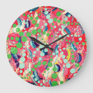 Reloj Redondo Grande Puntos felices y formas lúdicas