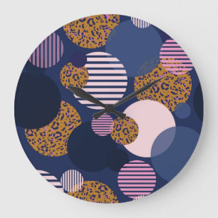 Reloj Redondo Grande Puntos Leopard: Elegancia Azul Oscuro.