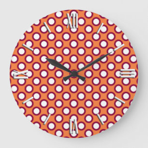 Reloj Redondo Grande Puntos retro en círculo, naranja de mandarina y ma